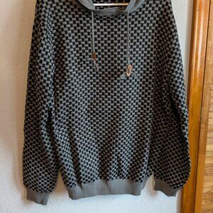 NEW -Zaitun Checkered Knit Hoodie 2XL Gray Black Pullover Sweater Y2K /Skater